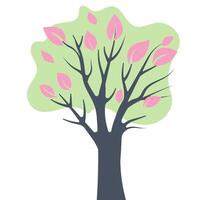Colorful illustration of a stylized tree with pink leaves on a white background vector