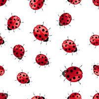Colorful ladybug seamless pattern on a white background creates a playful and cheerful atmosphere vector