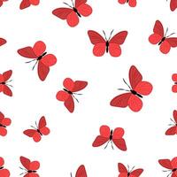Colorful red butterfly illustration with a white background suitable for fabric or wallpaper design. Seamless pattern vector