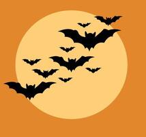 Black bats flying against a large orange moon during a night sky filled with autumn ambiance, halloween background vector