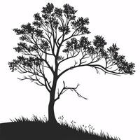 Single Tree Silhouette Black and White Nature Illustration Minimalist Design Graphic. vector