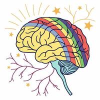 Rainbow Brain Illustration Colorful. vector