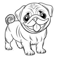 Pug Charming Little Dog Coloring Page, Puppy in a Garden Scene for Kids to Color vector