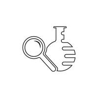 A line drawing of a magnifying glass and a flask vector