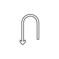 A line drawing of a hook with an arrow pointing down vector
