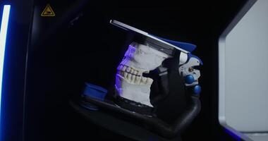 3D scanning of casts of two jaws connected into a single structure on an X-ray machine. in 4k, red komodo video