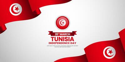 Tunisia independence day with waving flag on white background template for banner, greeting card, flyer vector