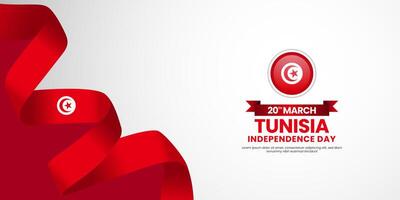 Tunisia independence day with ribbon flag on white background template for banner, greeting card, flyer vector