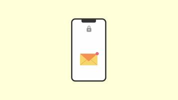 New message on phone animated footage looping, flat design style, with background video
