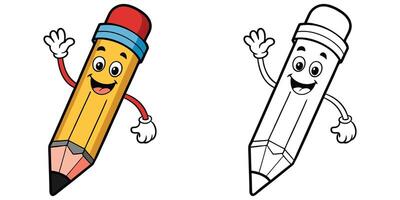 Happy Pencil Cartoon Character Coloring Book For Kids Printable Outline vector