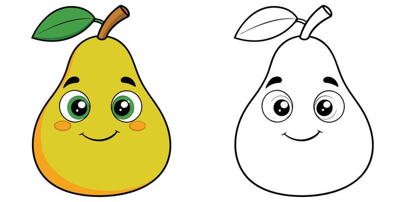 Cute Character of Pear Fruit Cartoon Coloring Book For Kids Printable