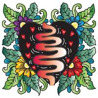 a heart with intestines on a floral background. vector