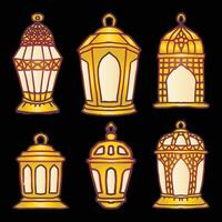Set of hand drawn ornamental lanterns for Ramadan Kareem. vector
