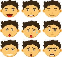 A set of 9 diverse facial expressions, ranging from happy to sad, perfect for creating engaging characters or illustrating emotions vector