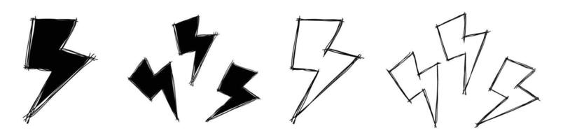 doodle hand drawing lightning bolt sketch thunder vector