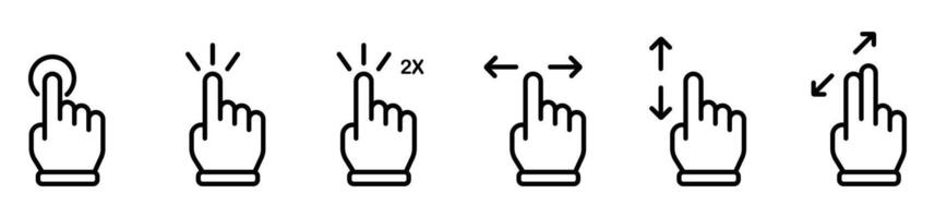 hand clck cursor tap double tap scroll move up down zoom and hold icon bundle vector
