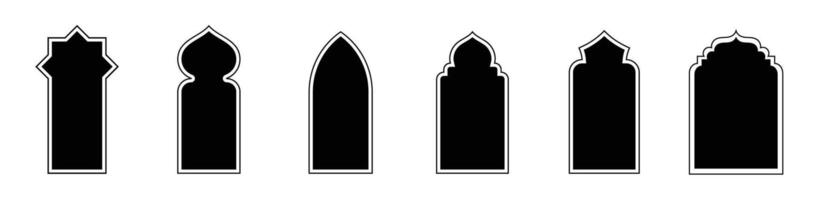 islamic muslim arc border frame mosque blank black architecture for eid ramadan template vector