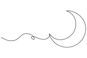 Continuous one line Crescent moon concept outline art illustration. vector