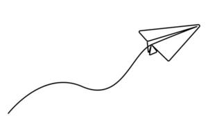 Paper plane continuous single line art drawing of concept doodle style outline illustration vector