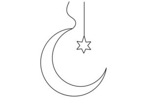 Continuous single line of Crescent moon and star concept drawing outline art illustration vector