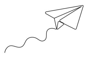 Continuous single Line Drawing of Paper plane hand drawn Illustration vector
