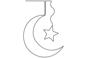 Continuous one line Crescent moon and star concept outline isolated on white background illustration vector