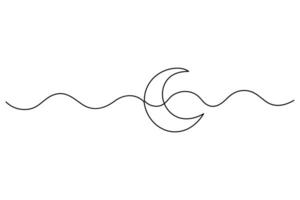 Continuous one line Crescent moon single line outline art illustration vector