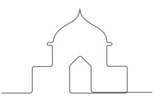 Continuous one line Crescent Mosque, ramadan islamic single line outline art illustration vector