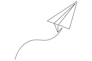 Paper plane single line art drawing continuous art isolated on white minimalist style vector