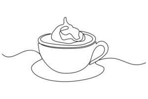 Continuous one line Tea cup, coffee concept outline isolated on white background illustration vector