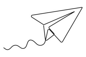 Paper plane continuous single line art drawing outline vector