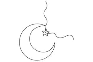 Continuous one line Crescent moon and star concept outline hand drawn symbol art illustration vector