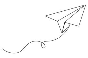 Continuous One line drawing of Paper plane symbol isolated on white background outline art illustration vector