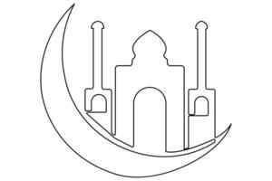 Continuous one line drawing Mosque, ramadan islamic concept art illustration of white background vector