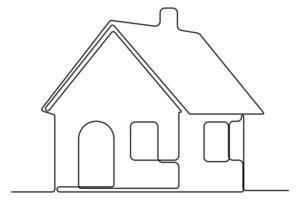 House continuous single line hand drawn to outline art illustration vector