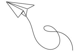 Continuous One line drawing of Paper plane single line art illustration Editable stroke. isolated on white background vector