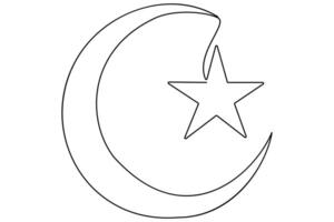 Continuous one line drawing of Crescent moon and star symbol concept outline illustration vector