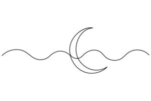 Continuous one line Crescent moon concept outline art illustration vector