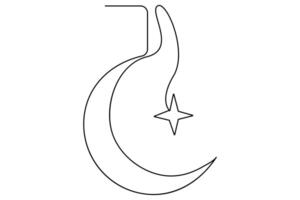 Continuous single line of Crescent moon and star symbol drawing outline art illustration vector