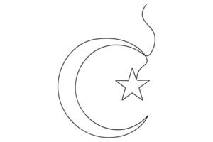 Continuous one line drawing of Crescent moon and star concept outline art illustration isolated on white background vector