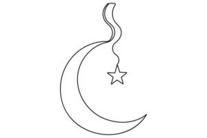 Continuous one line Crescent moon and star concept outline art illustration. vector
