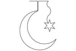 Crescent moon and star concept single line a white background vector