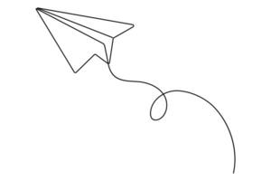 Paper plane continuous one line art drawing simple outline art illustration vector