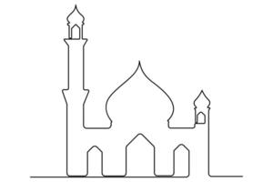 Continuous one line drawing of mosque, ramadan islamic illustration vector