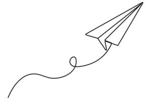 Paper plane continuous single line art drawing Minimalistic Doodle art illustration vector