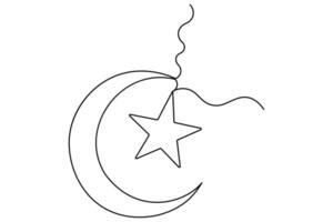 Continuous one line Crescent moon and star symbol outline art illustration vector