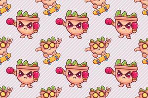 funny salad food character seamless pattern illustration background vector