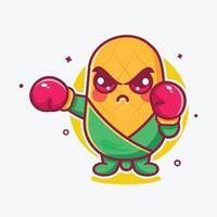 angry corn character mascot playing boxing sport isolated cartoon in flat style design vector