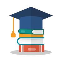 Black graduation cap on stack of books. Education and graduation concept. vector
