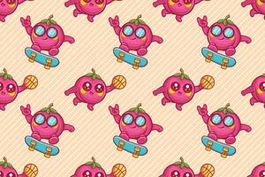 cute peach fruit character seamless pattern illustration background vector